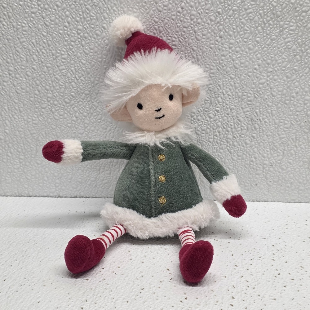 Jellycat Leffy Elf Plush Christmas Doll Green Coat Red Hat 8" Stuffed Toy